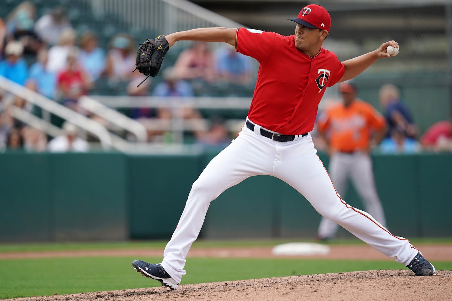 Minnesota Twins relief pitcher Andrew Vasquez (62) delivered a pitch during Monday's game against the Baltimore Orioles. ] ANTHONY SOUFFLE &#x2022; anthony.souffle@startribune.com The Minnesota Twins played a Spring Training Grapefruit League game against the Baltimore Orioles Monday, Feb. 25, 2019 at the CenturyLink Sports Complex's Hammond Stadium in Fort Myers, Fla.