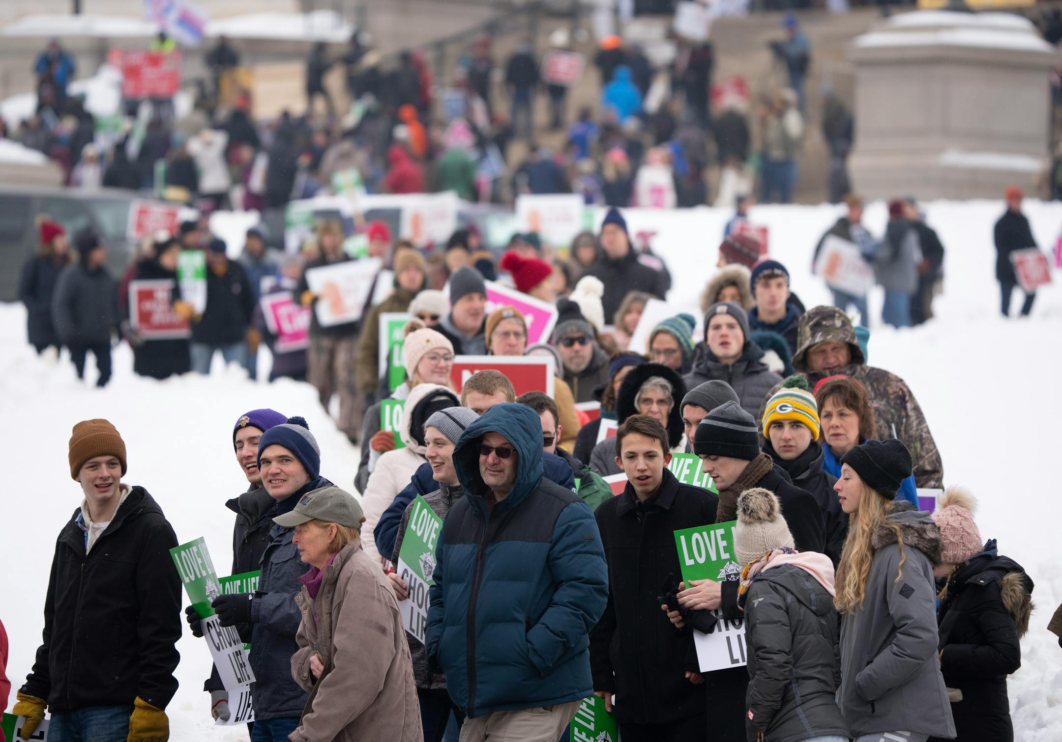 The crowd marched on the grounds of the State Capitol before assembling for the rally on the steps of the Capitol.  Minnesota Citizens Concerned for Life hosted a 50th March for Life and the first since Roe was overturned at the State Capitol.