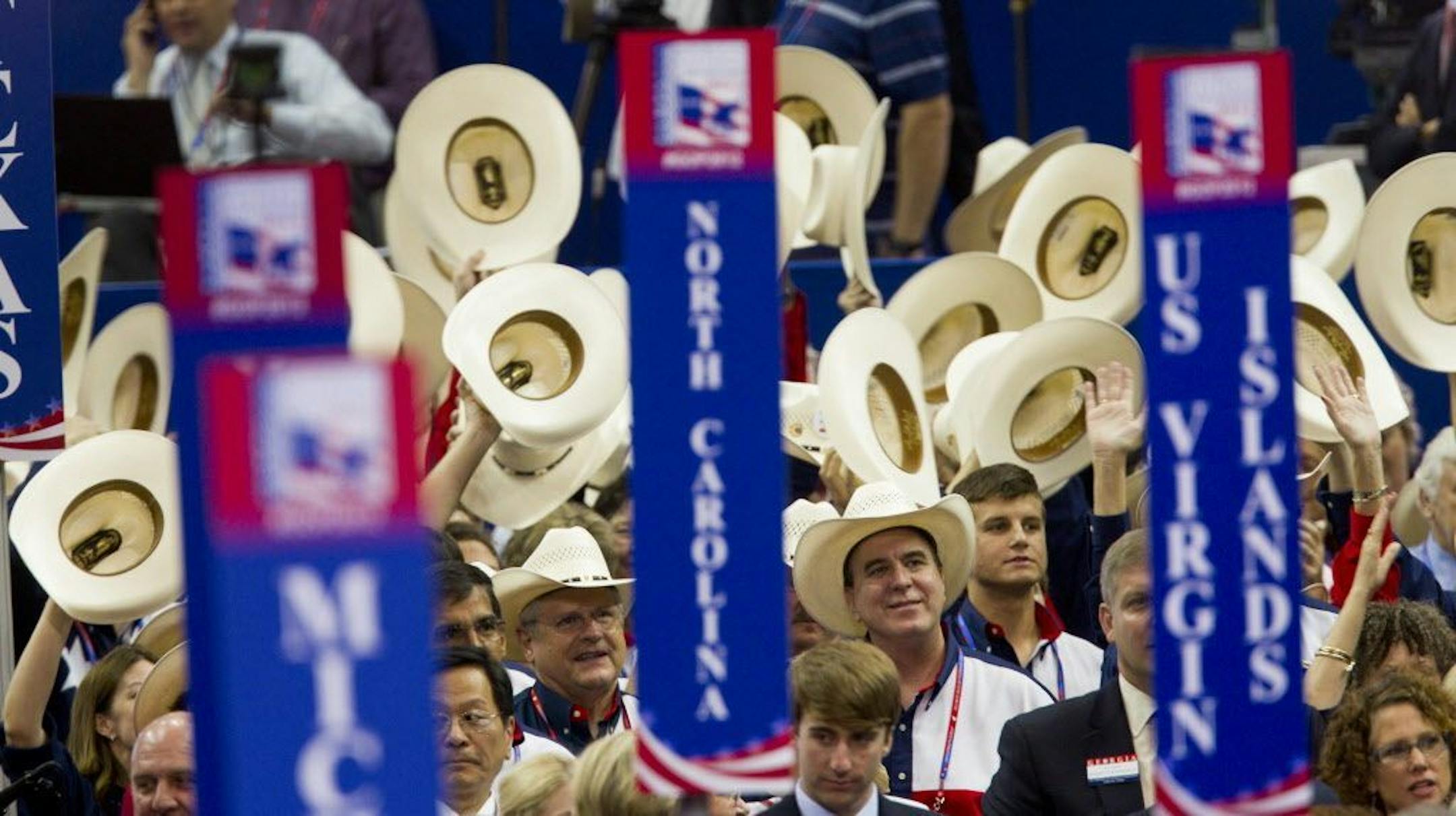 FILE -- The Texas delegation welcomes Sen. Ted Cruz (R-Texas) during the Republican National Convention at the Tampa Bay Times Forum in Tampa, Fla., Aug. 28, 2012.