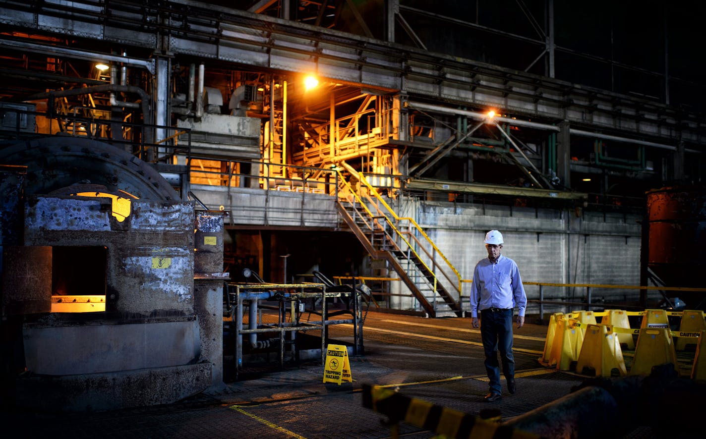 Bruce Richardson, vice president of corporate communications for the PolyMet Mining Corp., toured the crusher building at the site of its proposed mining operation in Hoyt Lakes, Minn.