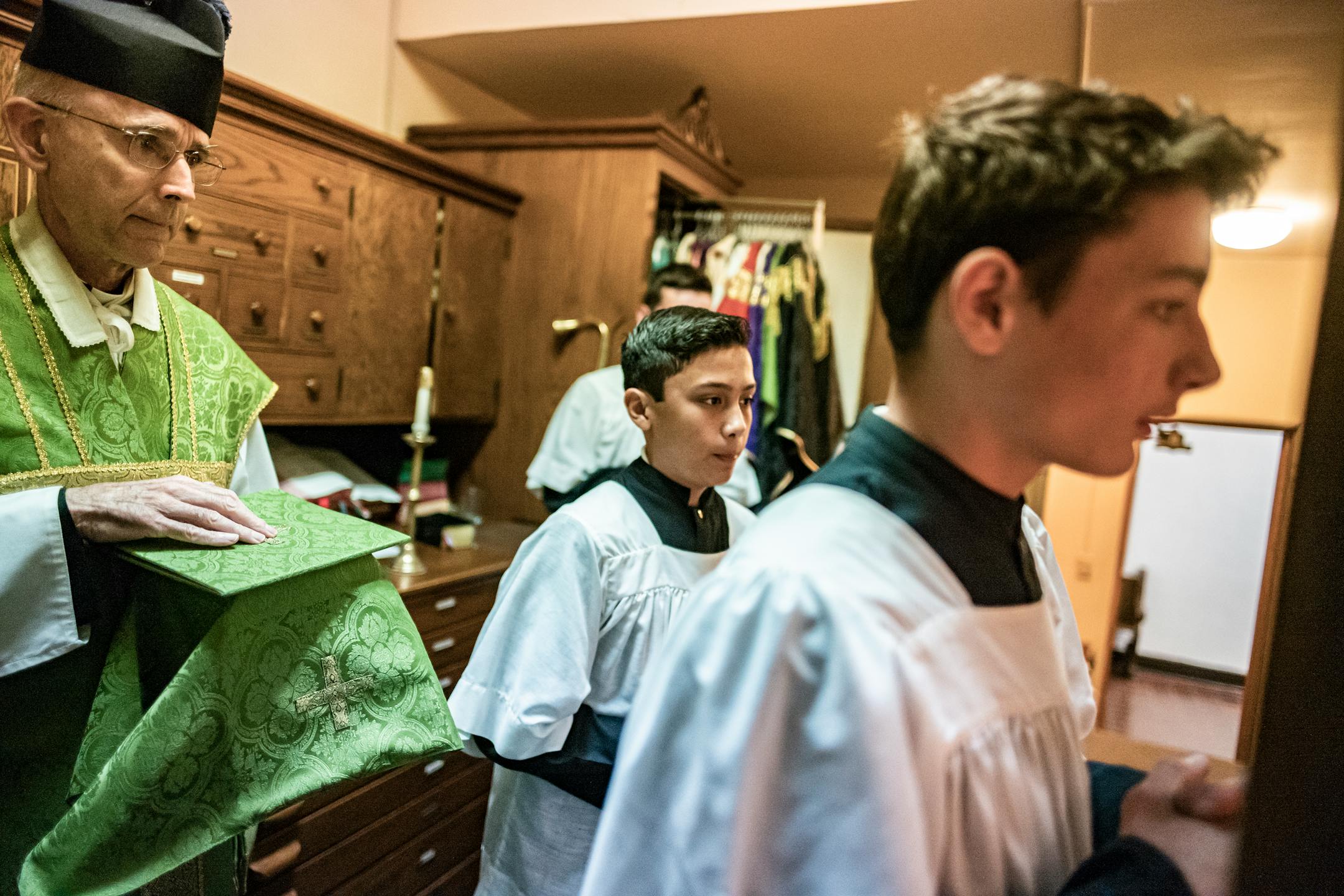 In South St. Paul, Minnesota on September 6, 2021, at St. Augustine Church, Father Robert Grabner headed into the Sacristy with the four altar boys. ] Pope Francis has said the growing expansion of the Latin Mass is being "exploited to widen the gaps'' among Catholics and "expose her to the peril of division." The Pope announced in July that he would limit these Masses, which have become a mecca for conservative Catholics. RICHARD TSONG-TAATARII • richard.tsong-taatarii@startribune.com