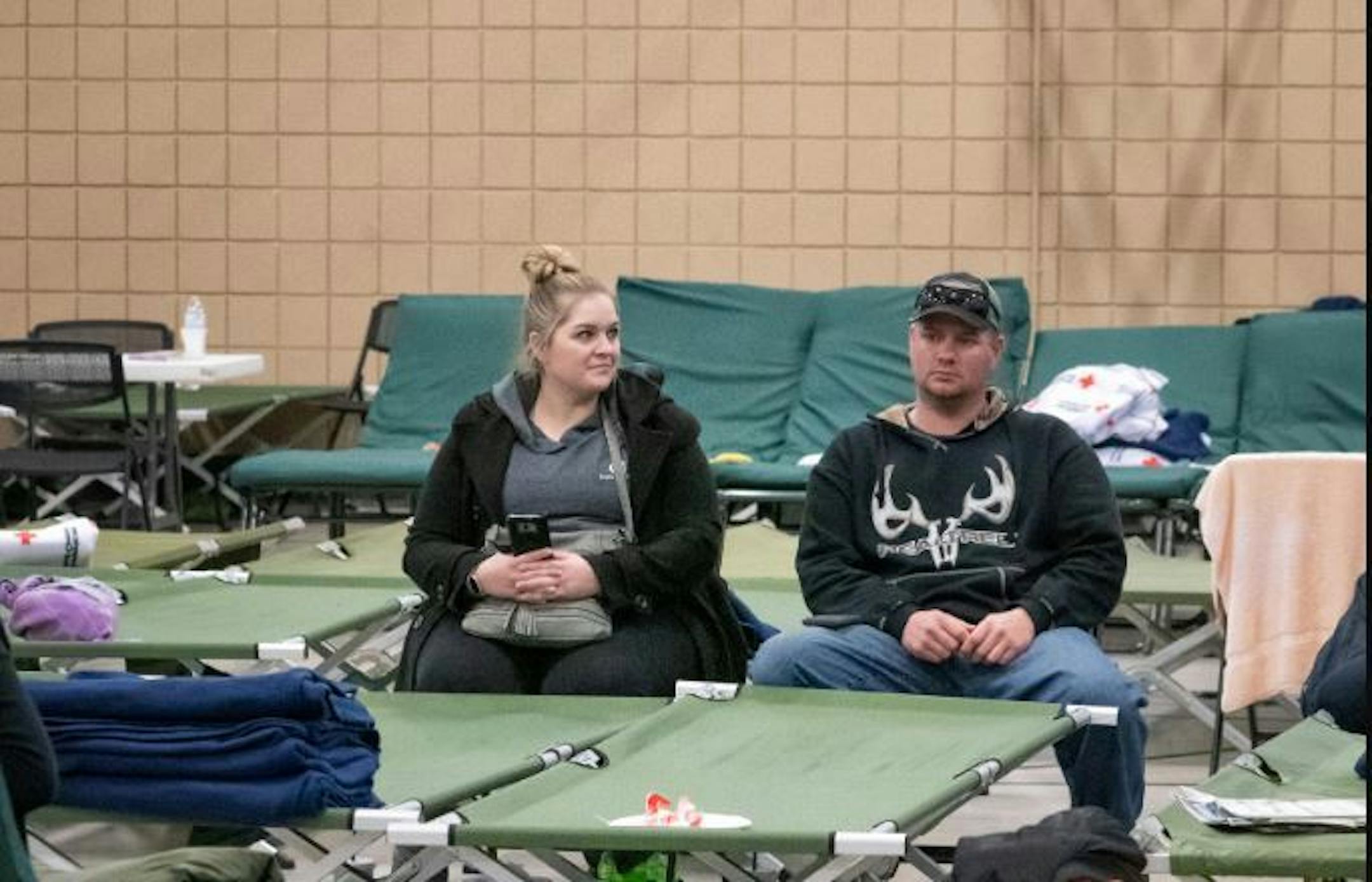 Becky Edwards and her boyfriend Jason Rickertsen became stranded on their way home to Iowa after visiting the Mall of America over the weekend. They spent the night at the Owatonna Armory.