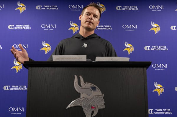 Minnesota Vikings head coach Kevin O'Connell during a press conference Tuesday, July 25, 2023, at TCO Performance Center in Eagan, Minn.