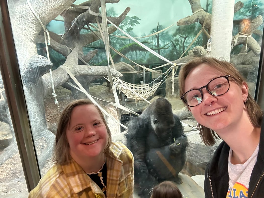 Highland Friendship Club member Maren Anderson and staffer Mary Troullier visit the Como Zoo.