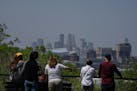 A view from Prospect Park shows smoke from the Canadian wild fires lingering in the air over downtown Minneapolis on Monday. An air quality alert aler