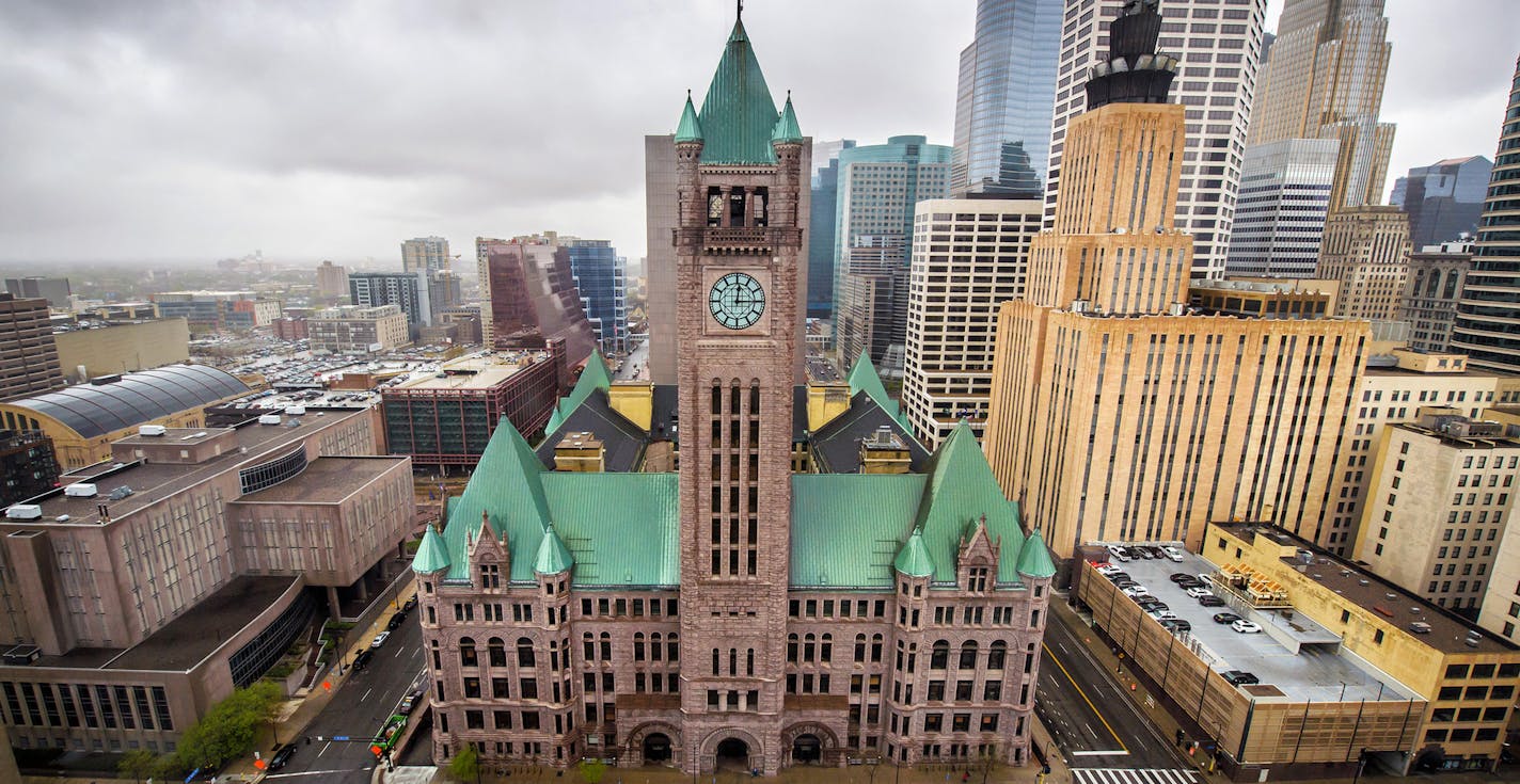 The Minneapolis City skyline including City Hall seen from the back of the U.S. District Court. ] GLEN STUBBE • glen.stubbe@startribune.com Monday May 1, 2017 ORG XMIT: MIN1705011409074187