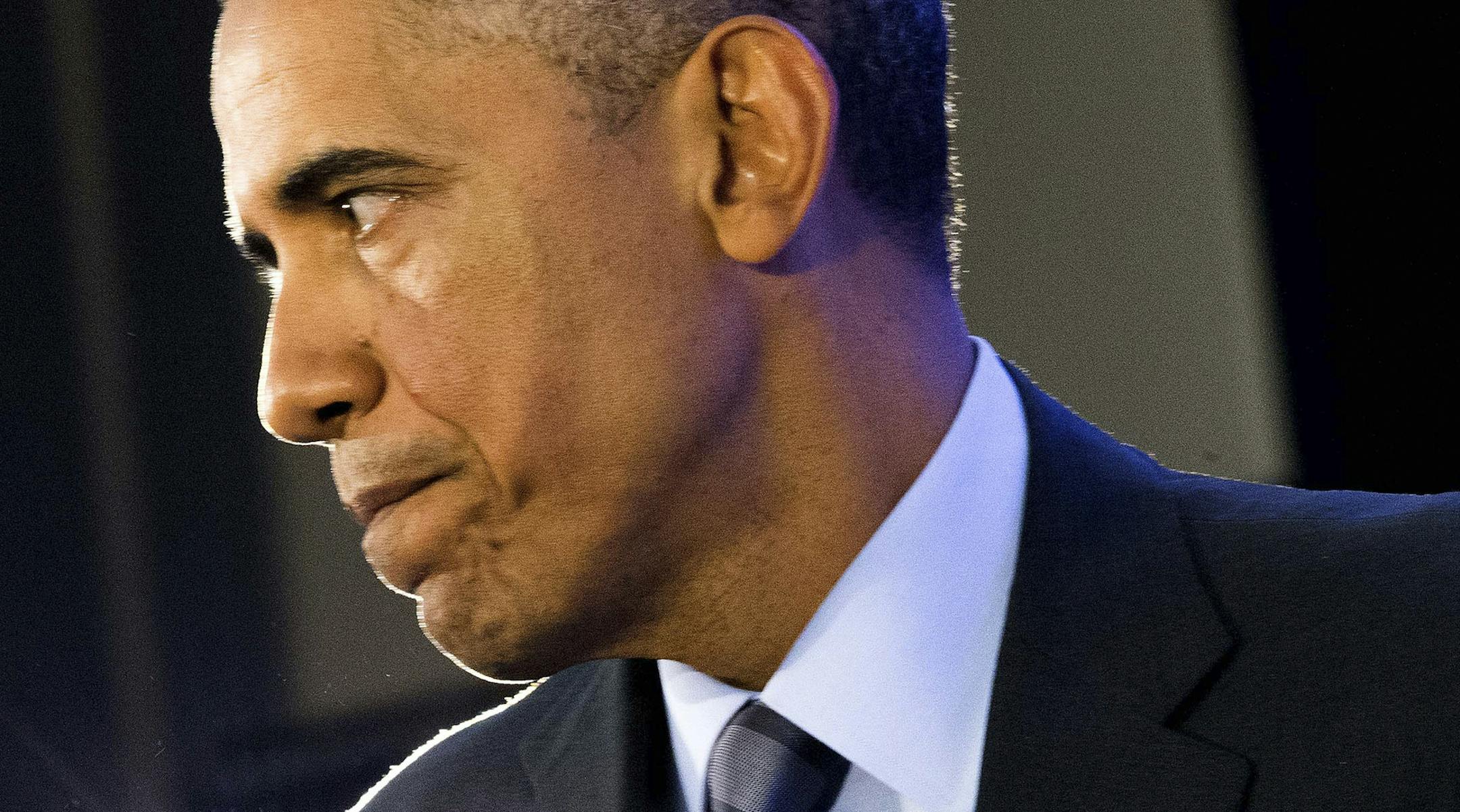 President Barack Obama speaks at the State Department following the U.S. -Africa Summit in Washington, Aug. 6, 2014. Obama is considering options of airstrikes or airdrops of supplies to address a humanitarian crisis among as many as 40,000 religious minorities in Iraq sheltering on a mountaintop after death threats from the Islamic State in Iraq and the Levant, administration officials said on Thursday. (Doug Mills/ The New York Times)