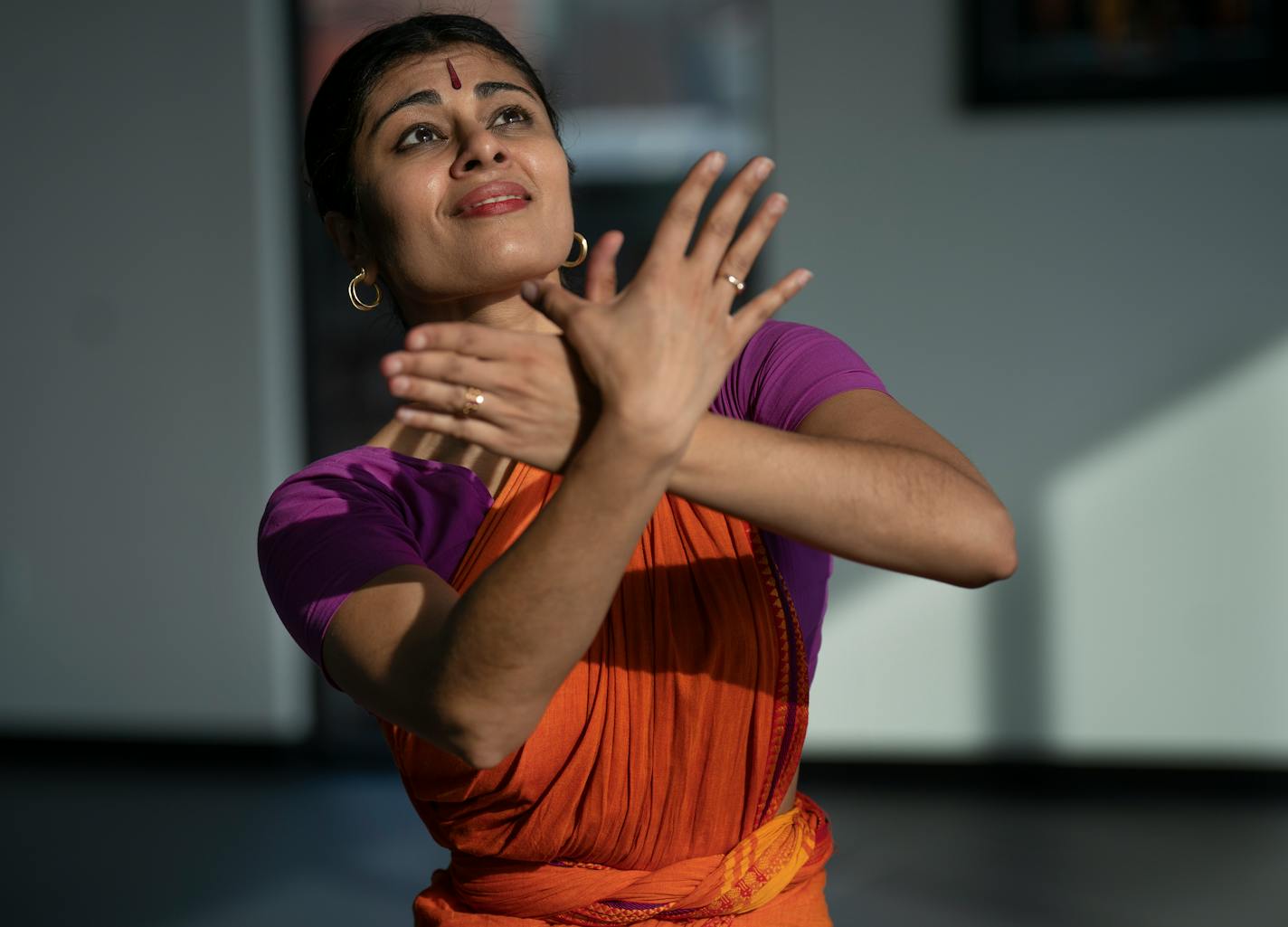 Ashwini Ramaswamy ,practice for their upcoming performance of "Fires of Varanasi" at the Center for Performing Arts inMinneapolis, Minn., on Wednesday, Feb. 16, 2022.