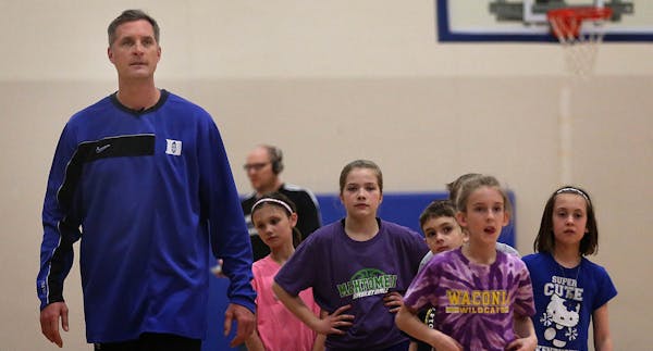 Former college and NBA basketball player Christian Laettner participated in a Timberwolves Basketball Academy Wayzata East Middle School in Plymouth.]