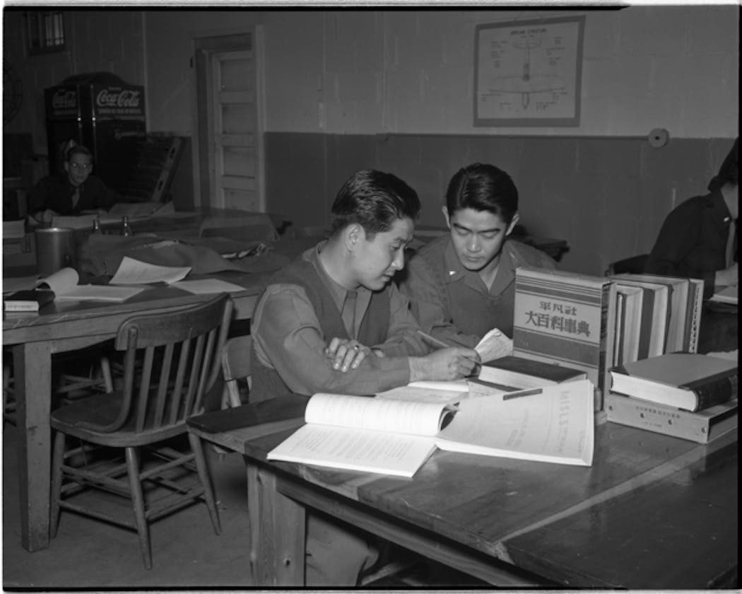 Soldiers received a crash course in the Japanese language at the Military Intelligence Service Language School at Fort Snelling, where they trained to be linguists.
