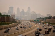 A smoky haze enveloped Minneapolis seen from the south across I-35W Wednesday, June 14, 2023 Minneapolis, Minn. Smoke from Canadian wildfires blowing 
