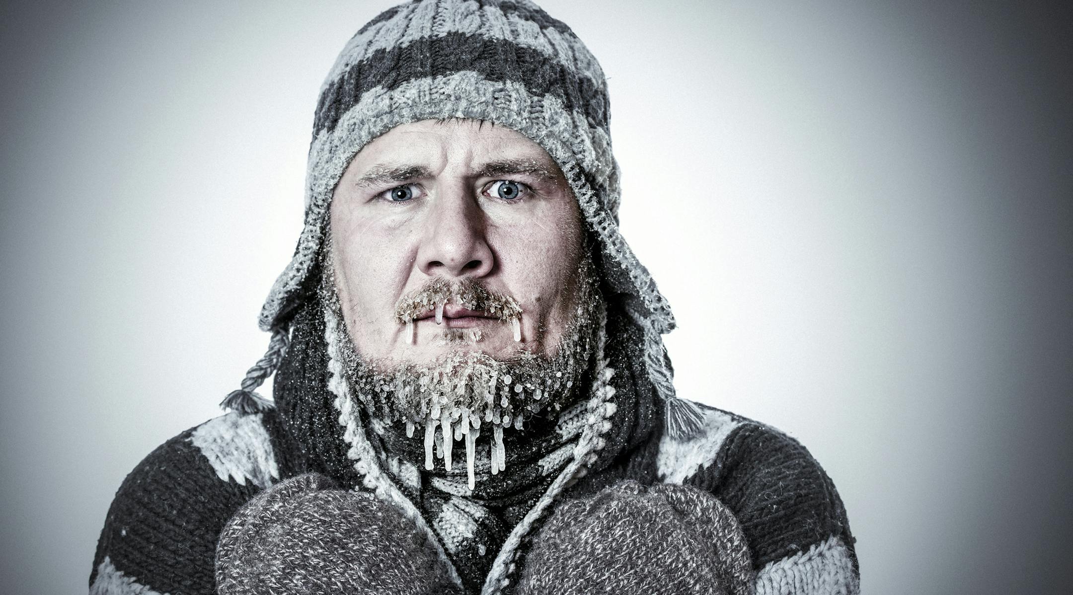 iStock
Portrait of the man freezing, with real icicles hanging from his beard and mustache.