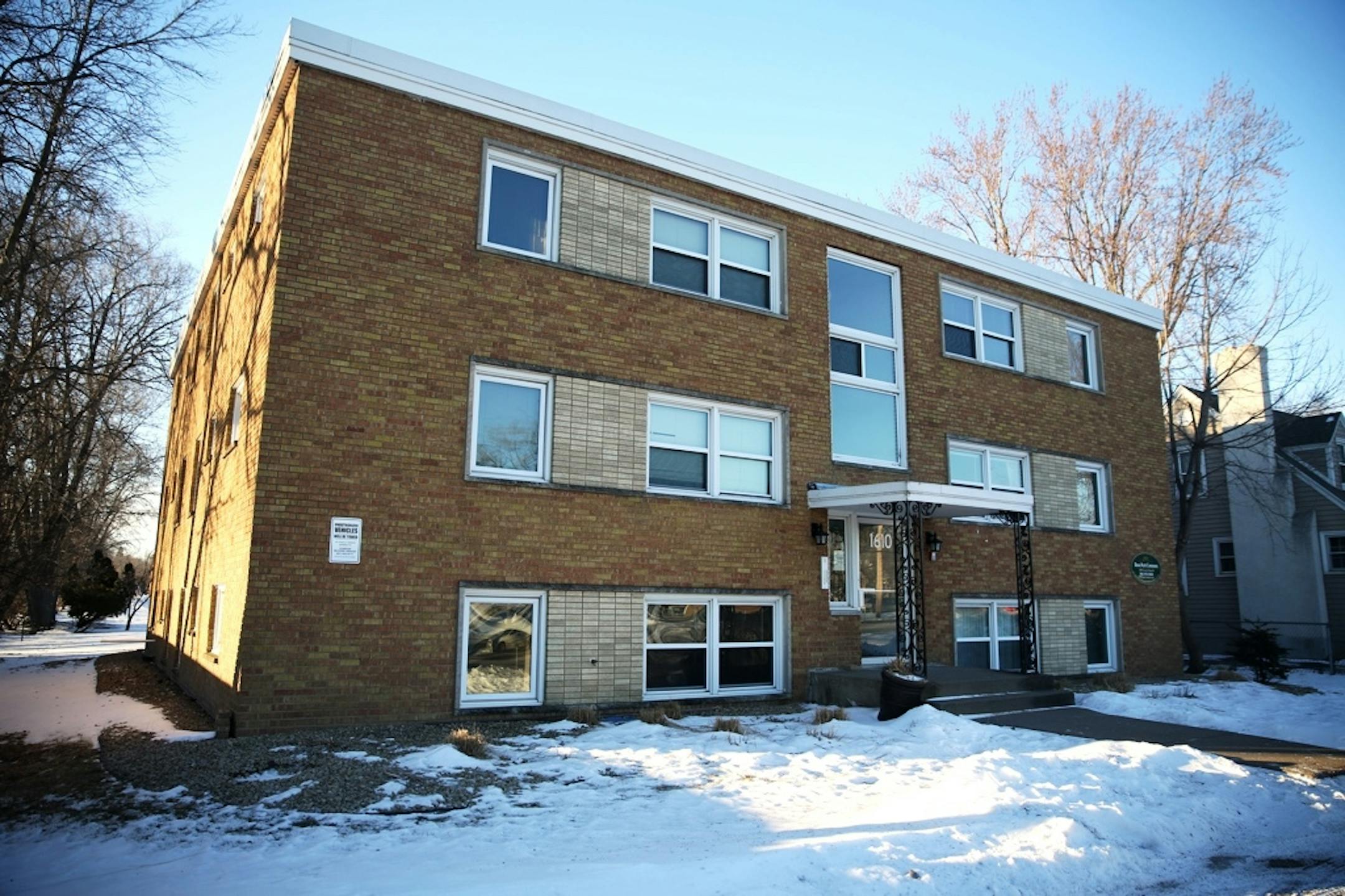 A Roseville apartment building in the 1600 block of Co. Rd. B, seen on Thursday, February 11, 2016 where Roseville Police officers shot a man who stabbed a K9 officer during an altercation Wednesday night.