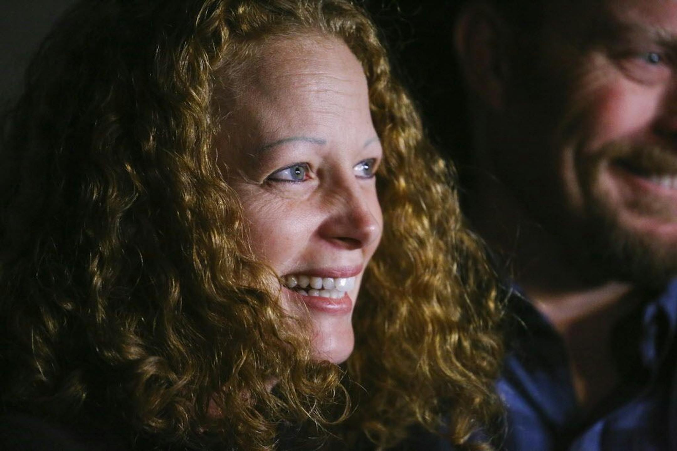 Kaci Hickox, a nurse who treated Ebola patients in West Africa, and boyfriend Ted Wilbur take questions from the media outside her home in Fort Kent, Maine on Wednesday, Oct. 29, 2014.