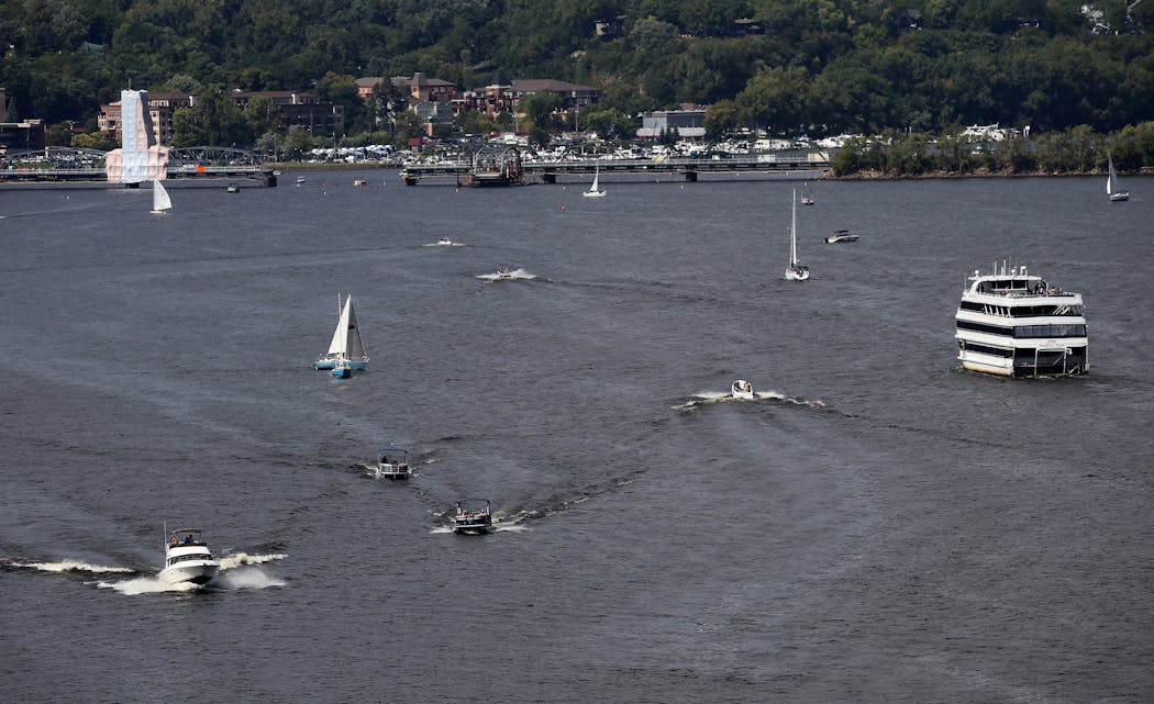 Boats traversed the St. Croix River between Minnesota and Wisconsin in September 2018.