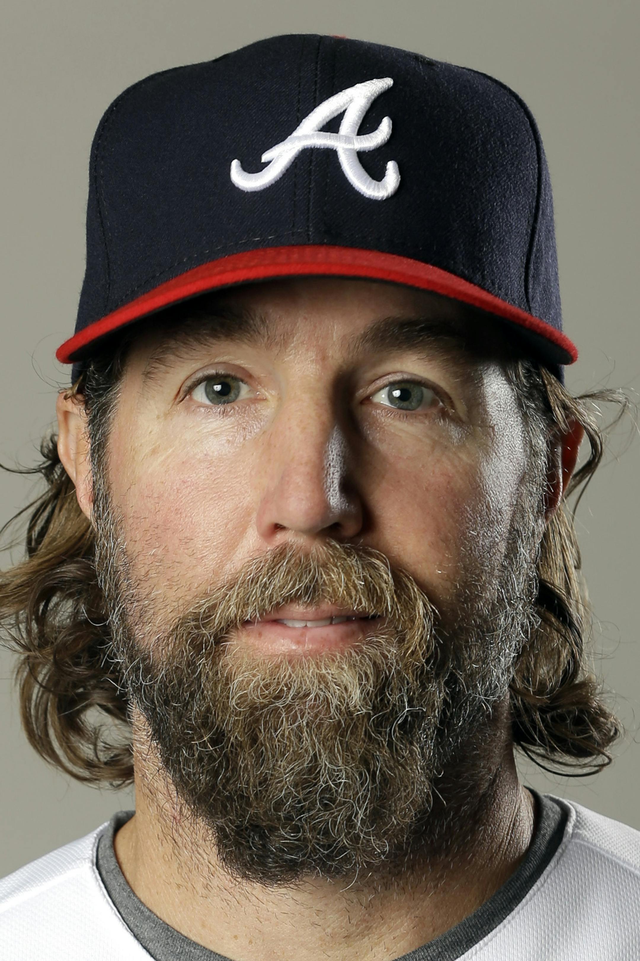 This image shows Atlanta Braves' R.A. Dickey, Tuesday, Feb. 21, 2017, in Kissimmee, Fla. This photo represents the teams roster as of Feb. 21, 2017. (AP Photo/John Raoux) ORG XMIT: NYJW863