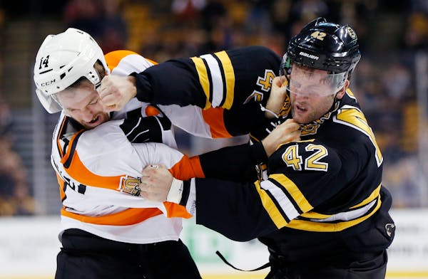In his first season with Boston, David Backes (42) has given the Bruins a physical presence.