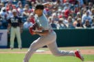 Twins relief pitcher Jhoan Duran delivers against the Guardians during the ninth inning in Cleveland on Sunday.