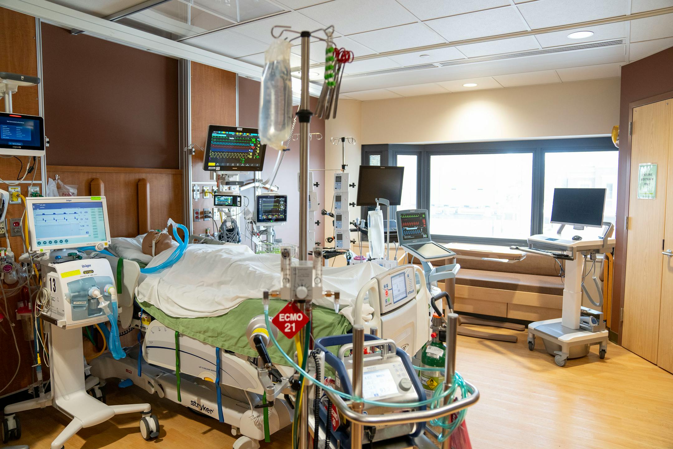 The interior of a new Cardiovascular Intensive Care Unit is seen.