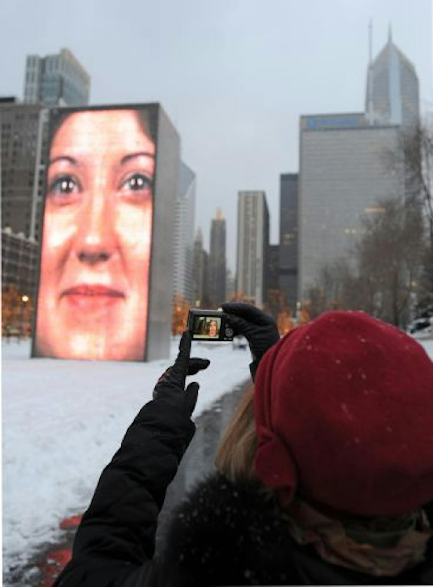 USA Chicago-Illinois-IL-Winter-Millenium Park-public art by Jaume Plensa