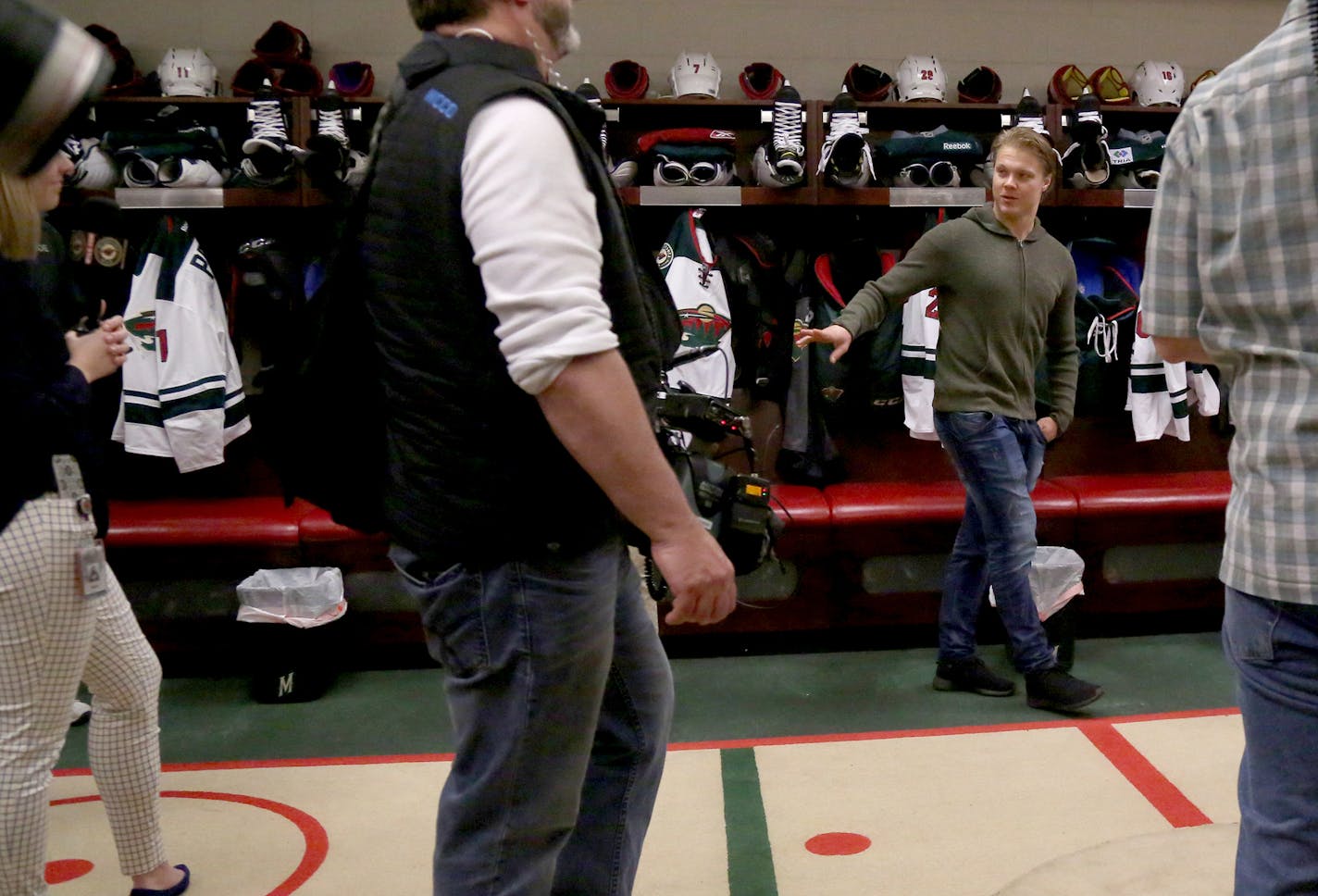 Minnesota Wild center Mikael Granlund waves goodbye after speaking with media members Tuesday.