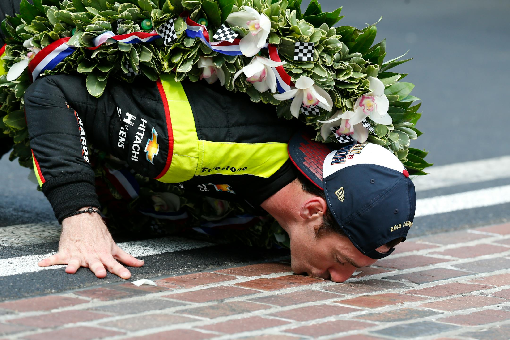 Simon Pagenaud of France kissed the Yard of Bricks after winning the Indianapolis 500 on Sunday.