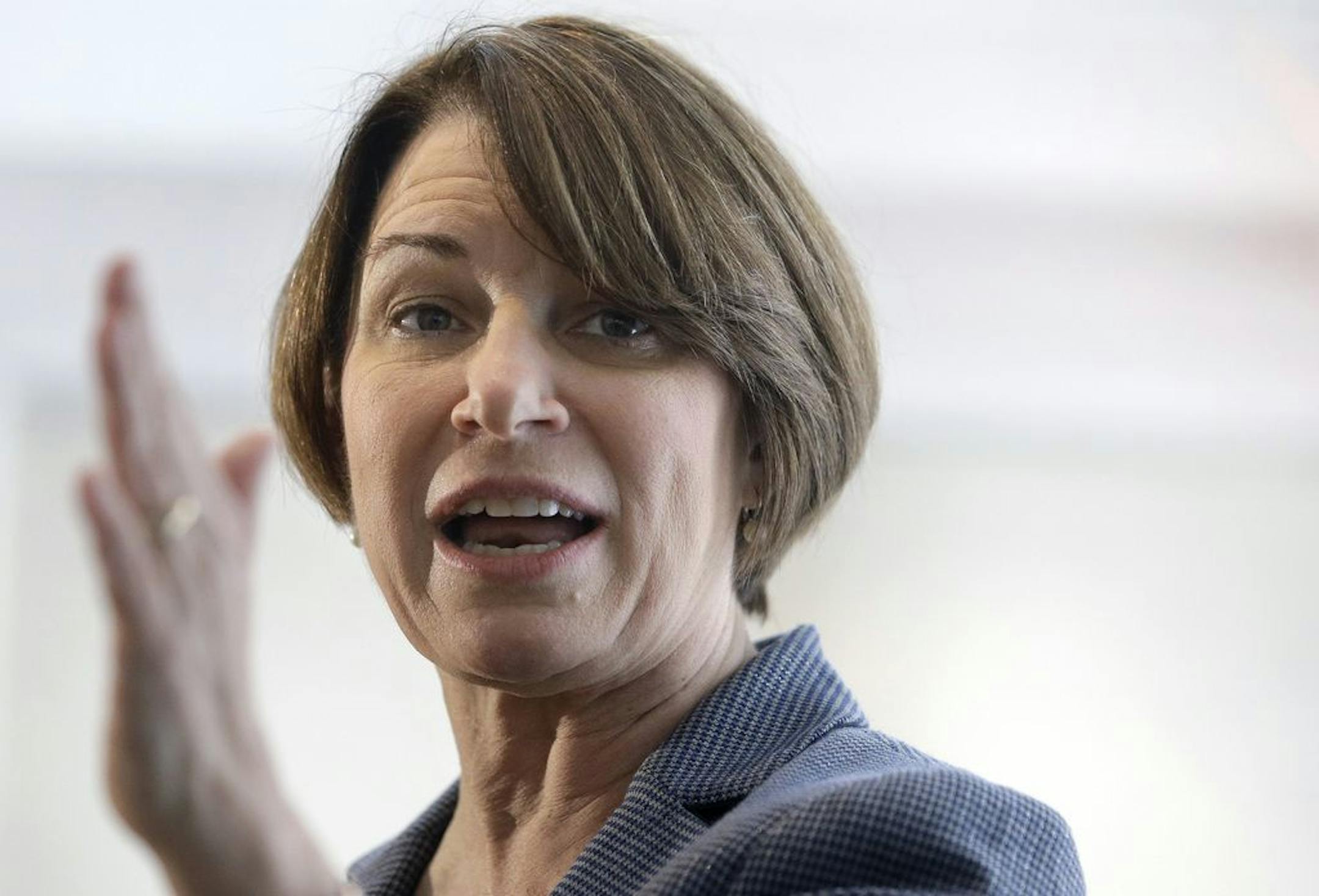 U.S. Senator and Democratic presidential hopeful Amy Klobuchar, D-Minn., speaks to voters, Sunday, Feb. 24, 2019, during a campaign stop at a home, in Nashua, N.H.