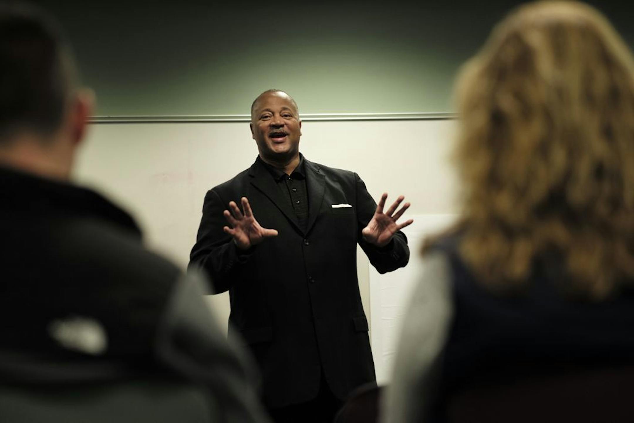 At the Ridgedale Library in Minnetonka, Hennepin County Sheriff candidate Eddie Frizell addressed H.C. Sheriff's deficiencies and how he could improve on morale in the department .
