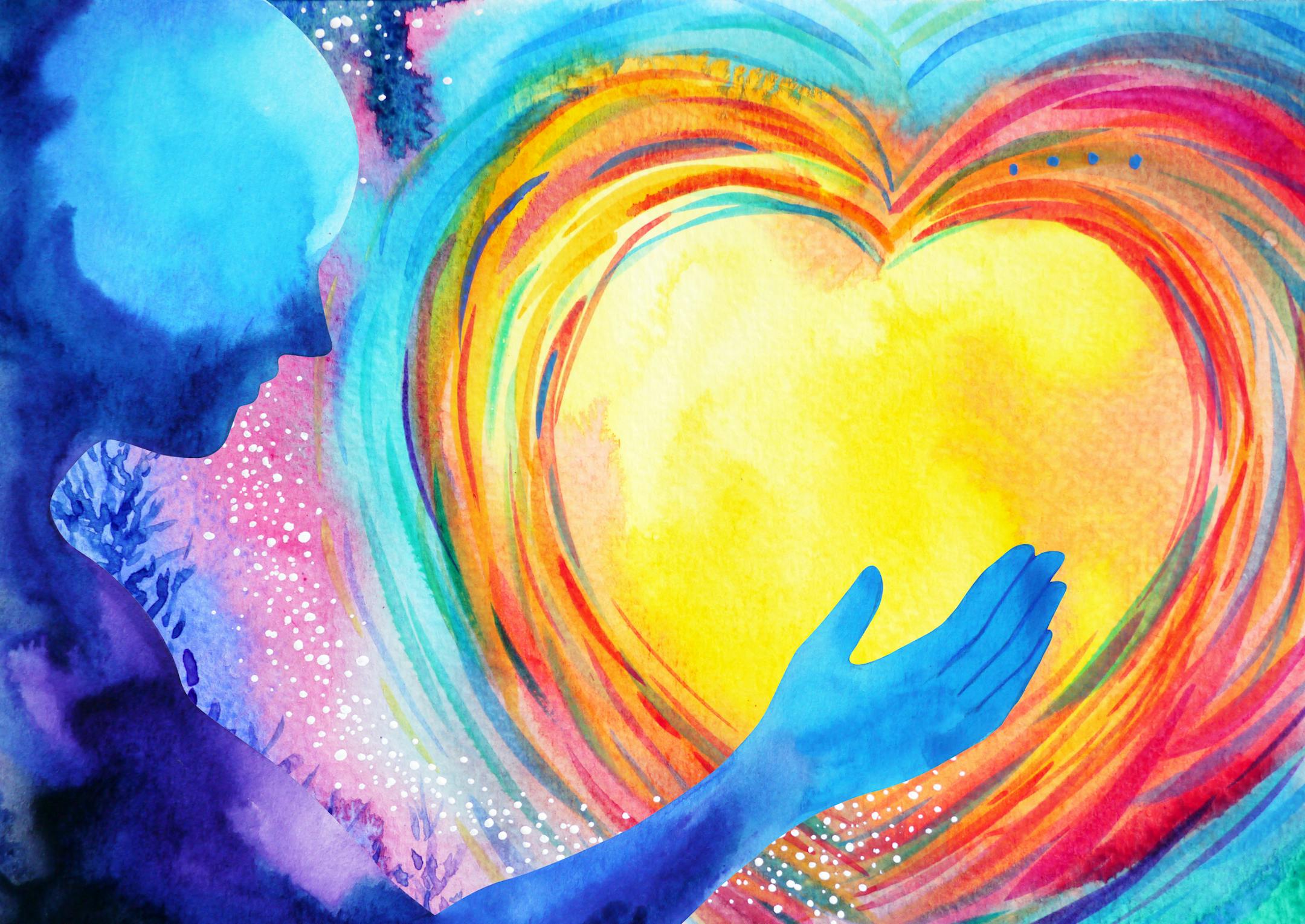 human and love spirit powerful energy connect to the universe power abstract art watercolor painting illustration design hand drawn