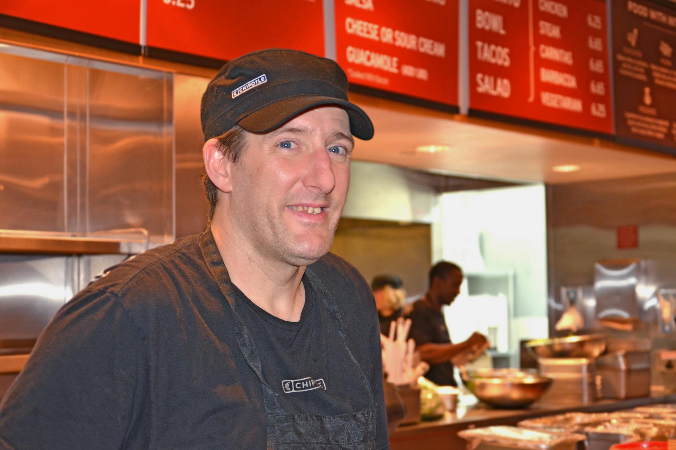 Former Chipotle kitchen employee Carl Nimis, blind and out of work after three years, is looking for another job.