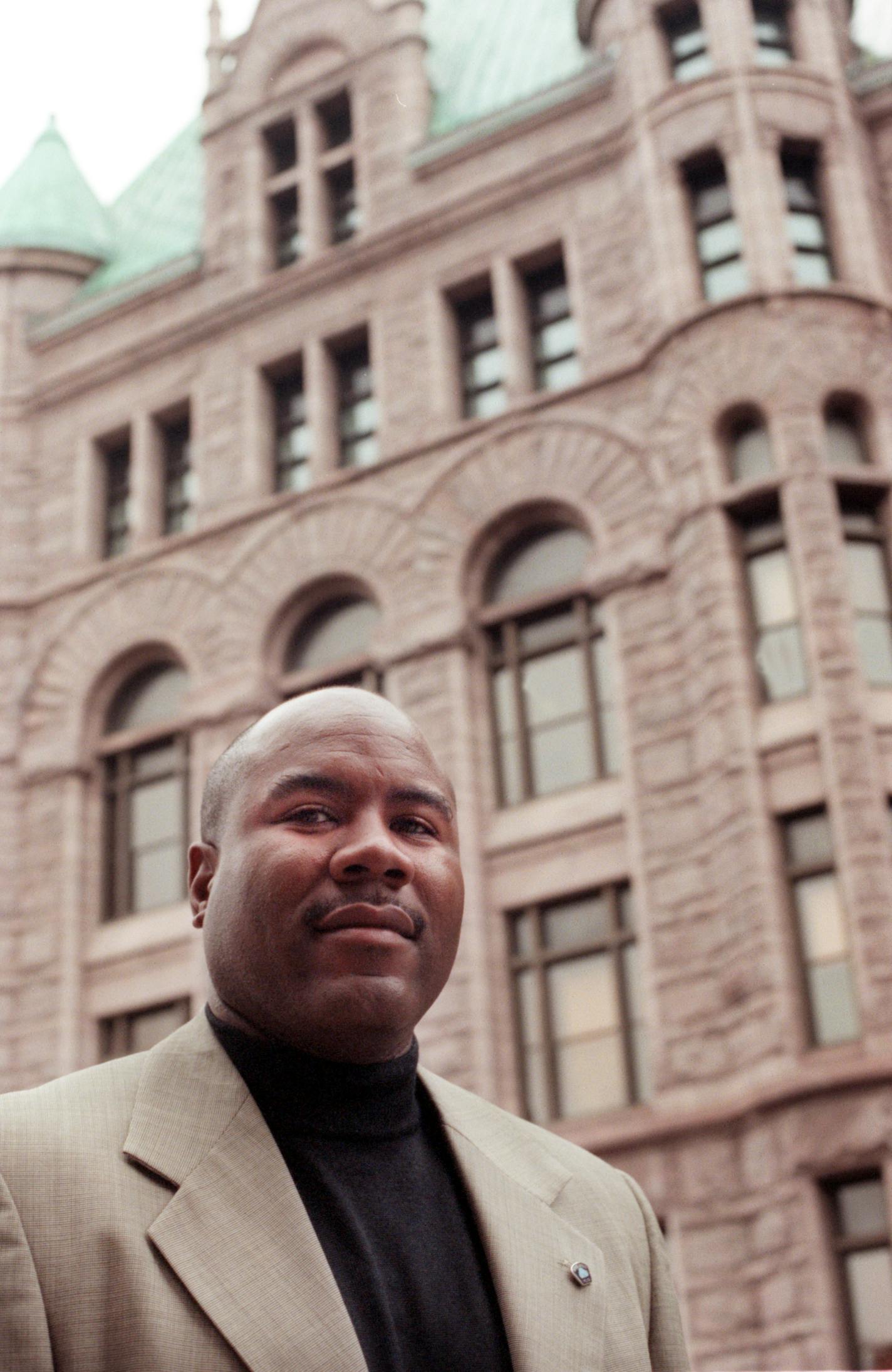 Minneapolis MN, 10/10/01-- Portrait of Minneapolis police officer Charlie Adams, after seven years of being Mayor Sharon Sayles Belton's security guard Adams is moving on to a new assignment.