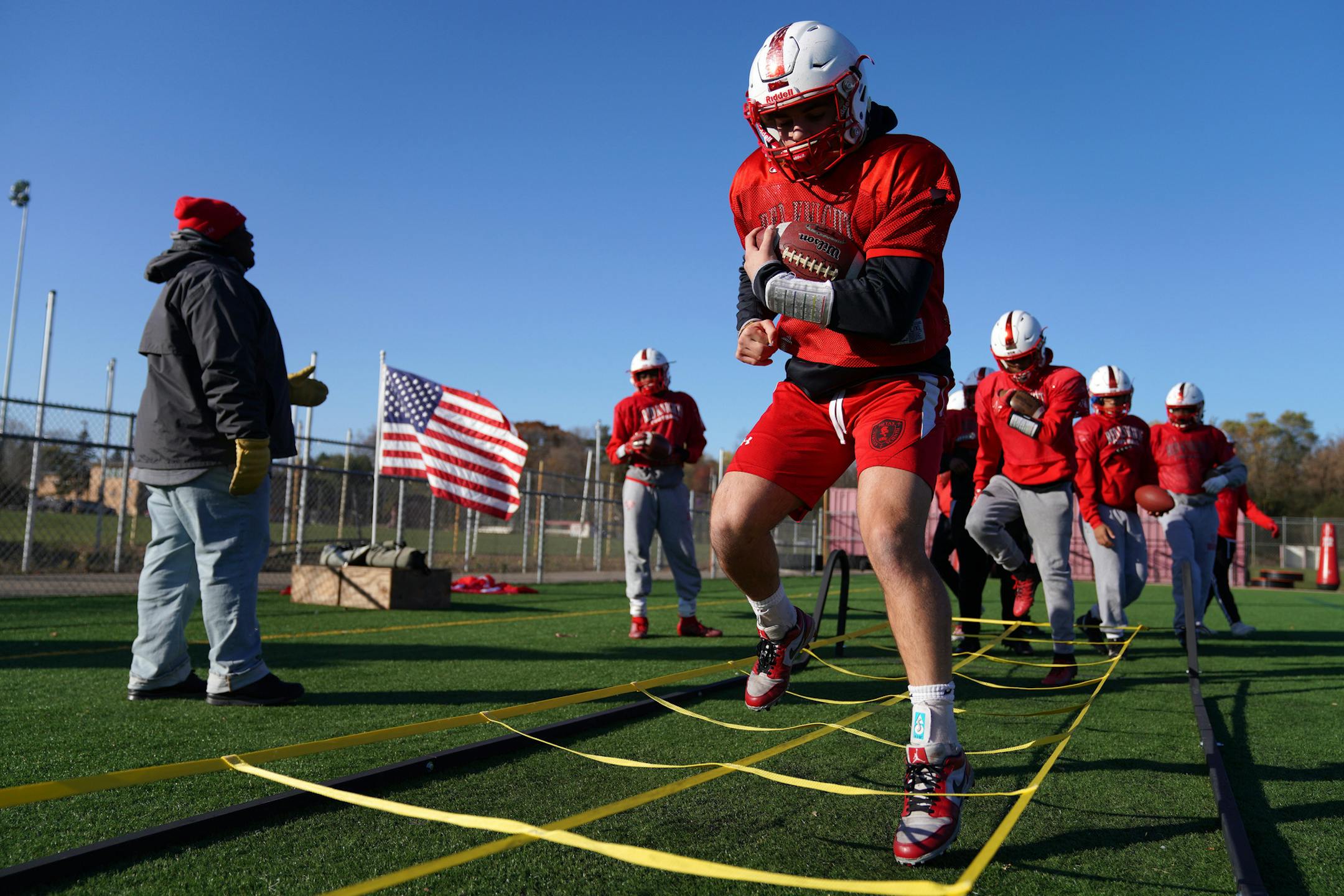 Benilde-St. Margaret's running back Joe Marinaro (23) worked out with his teammates during practice Tuesday. Photo: ANTHONY SOUFFLE • anthony.souffle@startribune.com