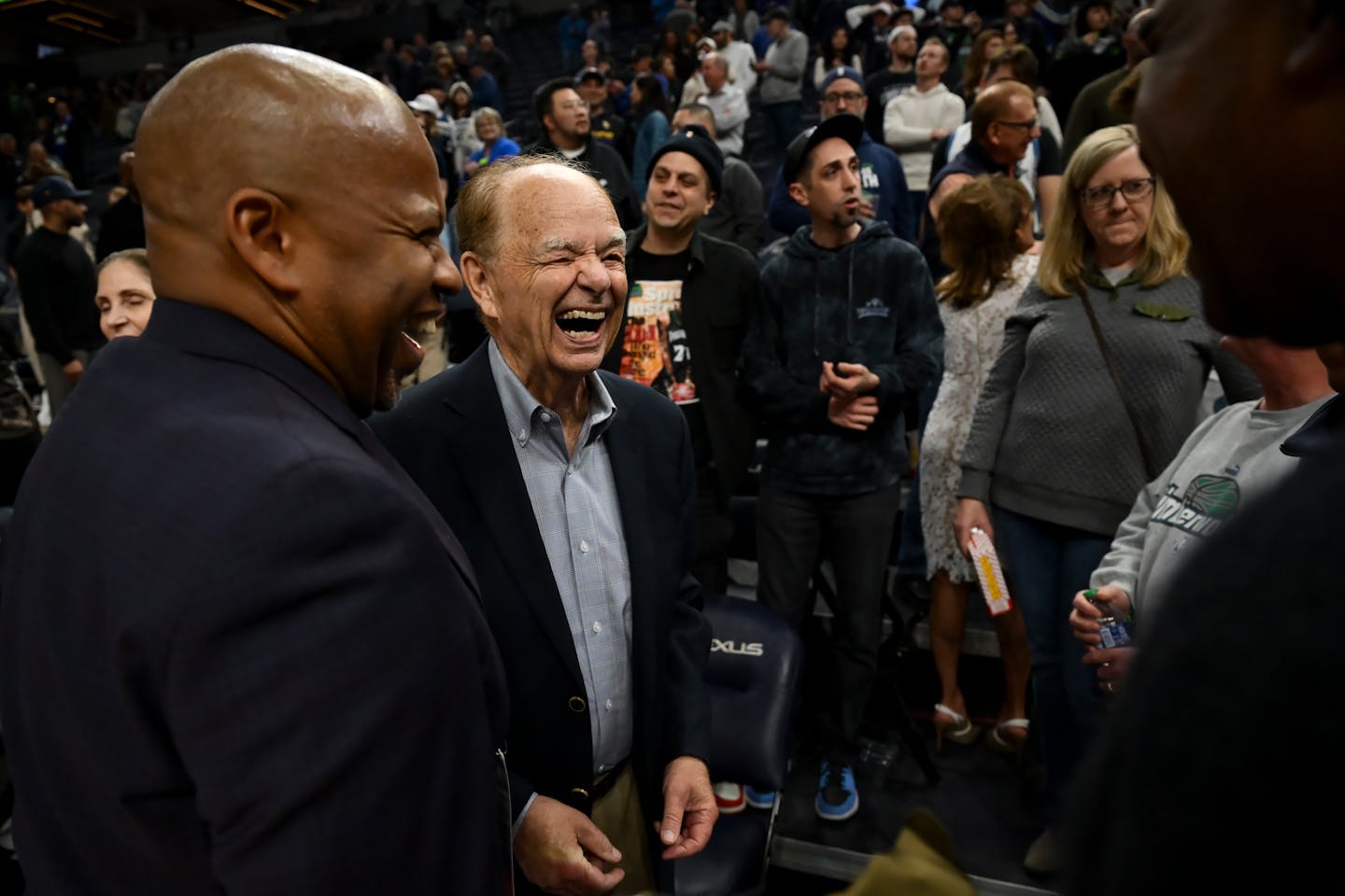 Timberwolves owner Glen Taylor interacts with fans after a game in early April at Target Center.