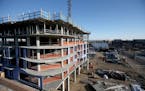Construction continues on Nordhaus, a 280-unit apartment building in northeast Minneapolis, shown in December.