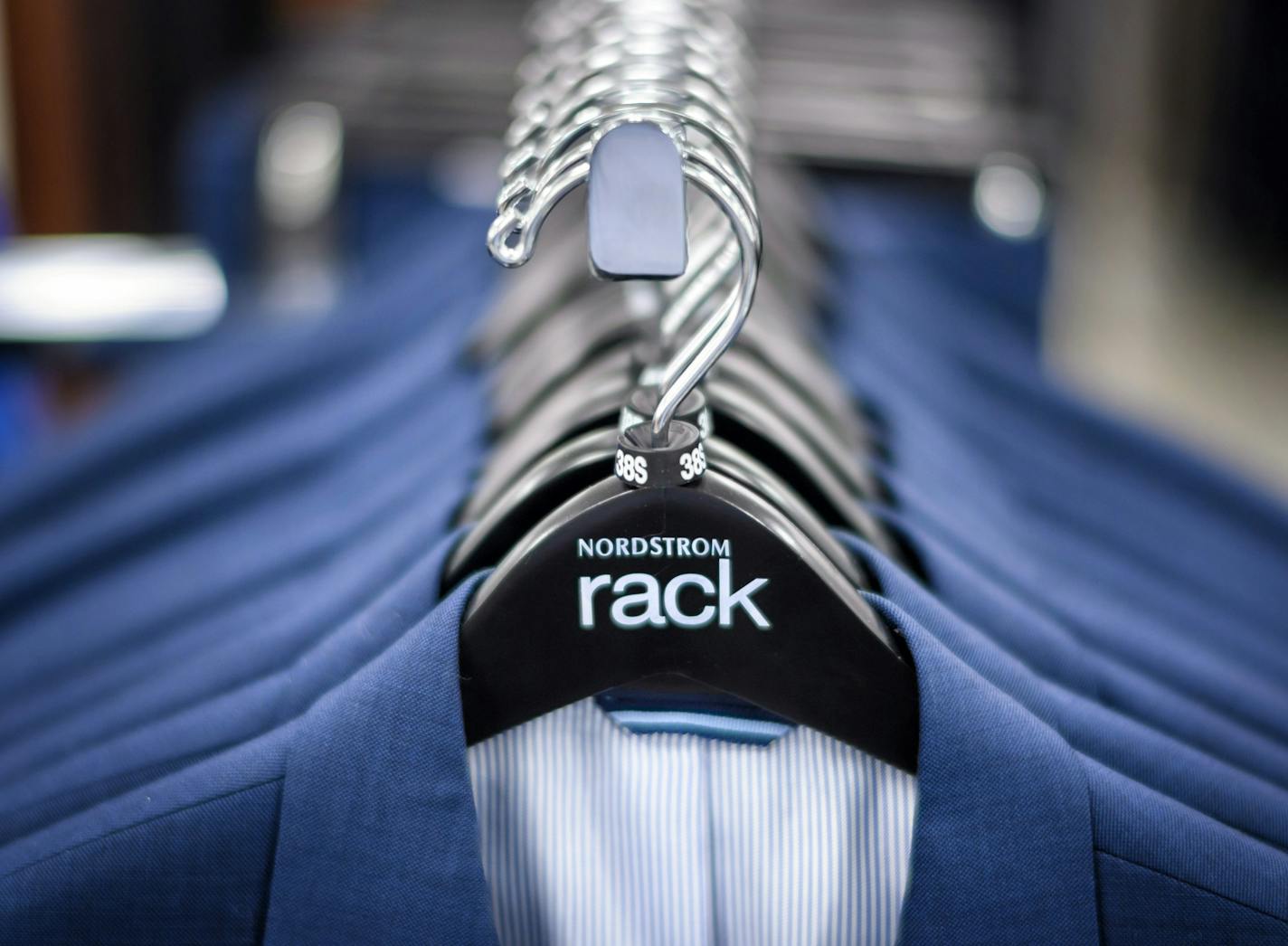 Mens jackets at the new Nordstrom Rack opening Thursday in the IDS Center. ] GLEN STUBBE &#x2022; glen.stubbe@startribune.com Wednesday September 6, 2017 Nordstrom Rack opens in the IDS Center on Thursday, the 5th Rack outlet in the Twin Cities. What's Happening at this time: Ewoldt will get a tour on Wed., but the store does not open until Thursday. The store is mostly ready. There may be people just straightening aisles. One interesting note is the escalator which will tie together the former