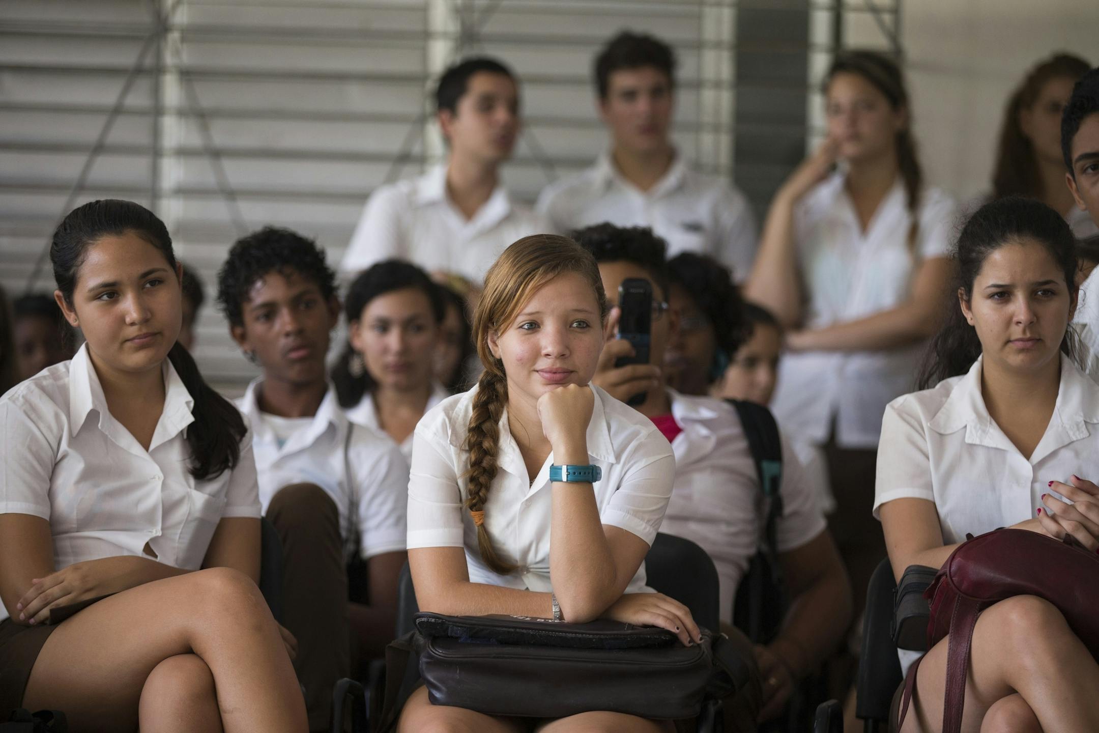 Students listen as members of the Minnesota Orchestra perform at the Escuela Nacional de Musica in Havana, Cuba on Thursday, May 14, 2015.