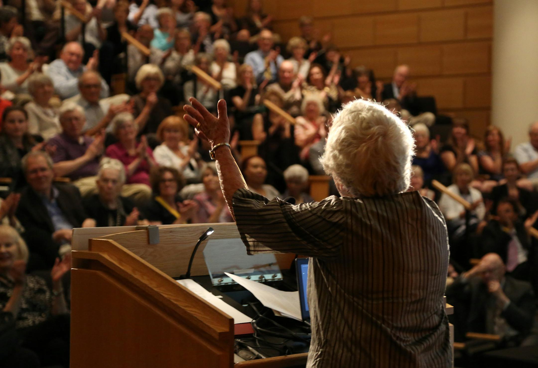 Arvonne Fraser, of Minneapolis, celebrated her 90th birthday, she as addressed a group about about the unfinished business of her longtime activism. ] (KYNDELL HARKNESS/STAR TRIBUNE) kyndell.harkness@startribune.com Arvonne Fraser of Minneapolis is giving an address and participating in a panel discussion at the Humphrey School of Public Affairs in Minneapolis Min., Wednesday September 16, 2015.