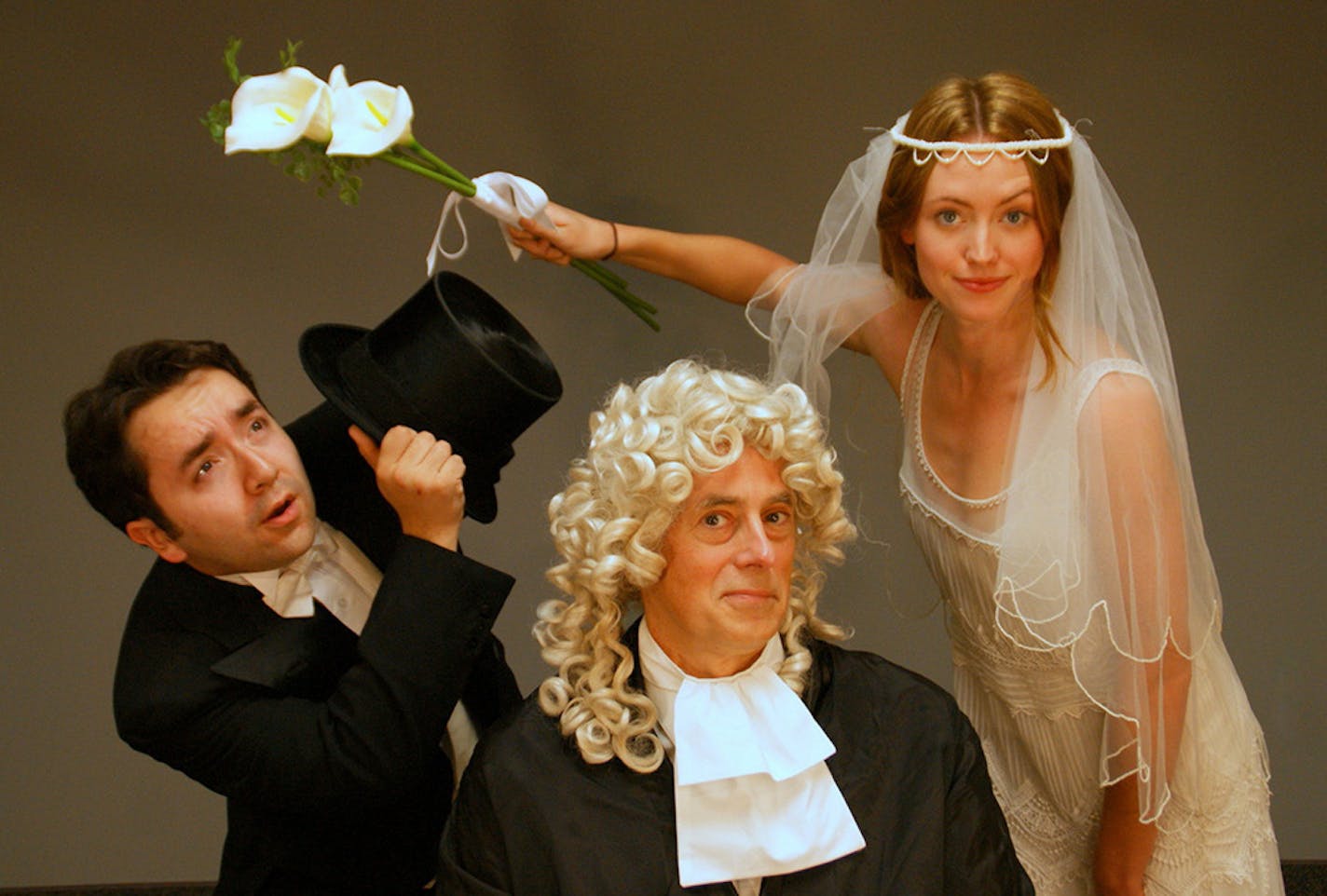 Fringe festival 2015: Felix Aguilar-Tomlinson, Steve Hendrickson and Grace Lowe in &#xec;Trial by Jury&#xee; by Gilbert and Sullivan Very Light Opera Company.