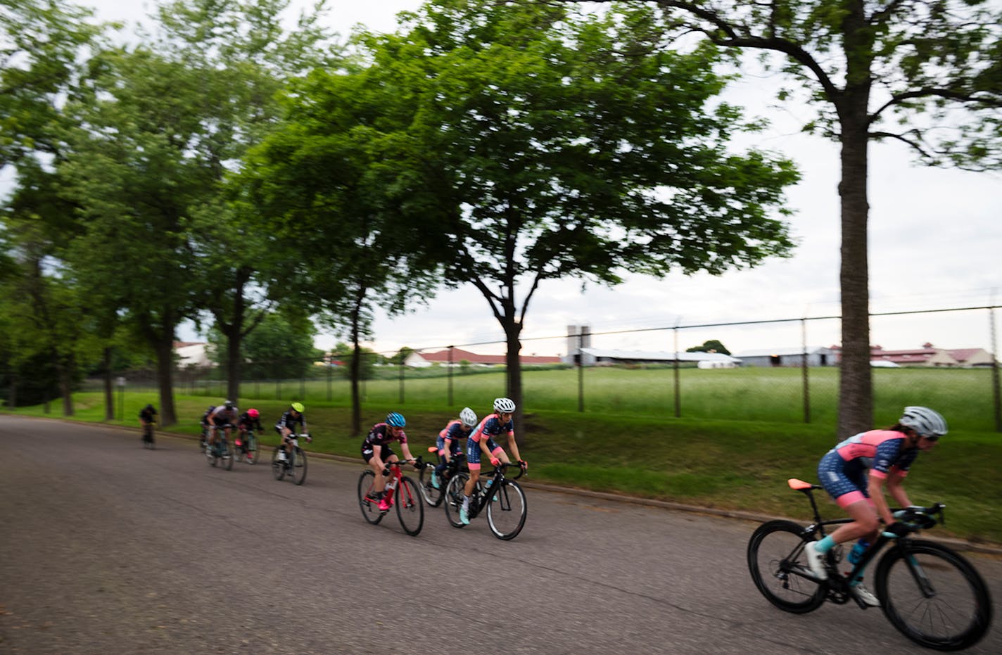 Racers headed up a hill June 11 at the "State Fair Crit."