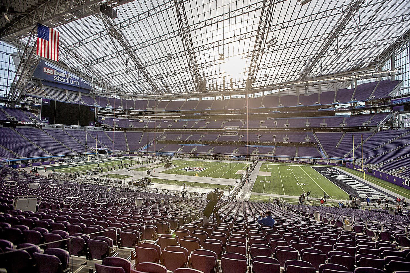 NFL Senior Director of Events Eric Finkelstein and NFL Field Director Ed Mangan spoke to the media about field preparations for Super Bowl LII during a press conference inside US Bank Stadium, Tuesday, January 23, 2018 in Minneapolis, MN. ] ELIZABETH FLORES &#xef; liz.flores@startribune.com