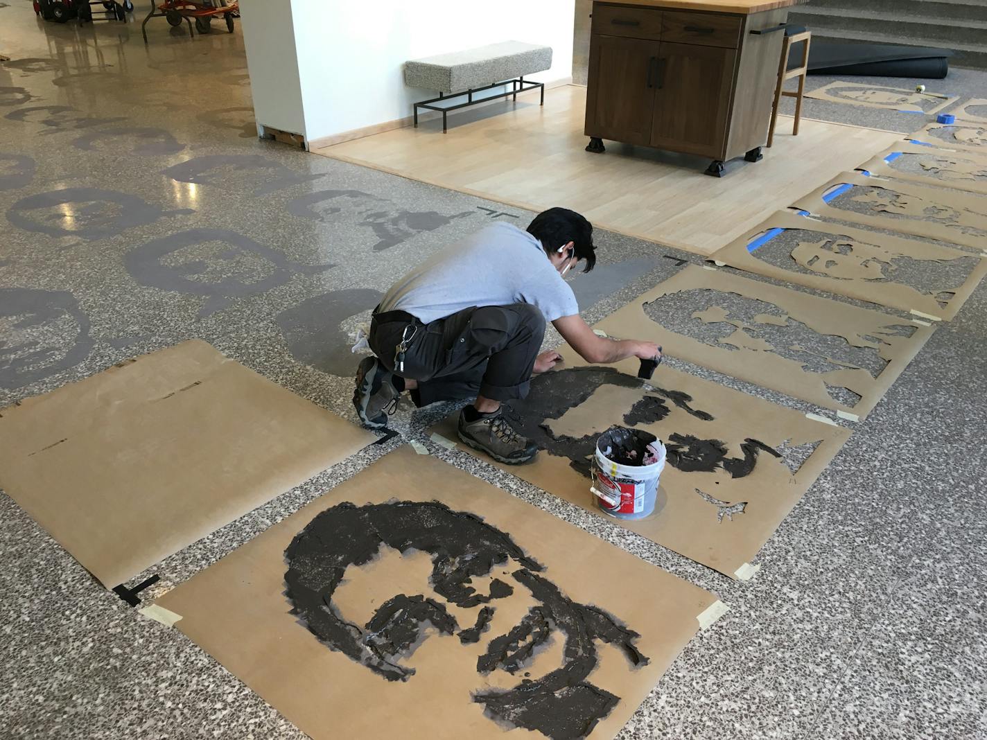 Jonathan Herrera Soto working on "In Between/Underneath" at Minneapolis Institute of Art