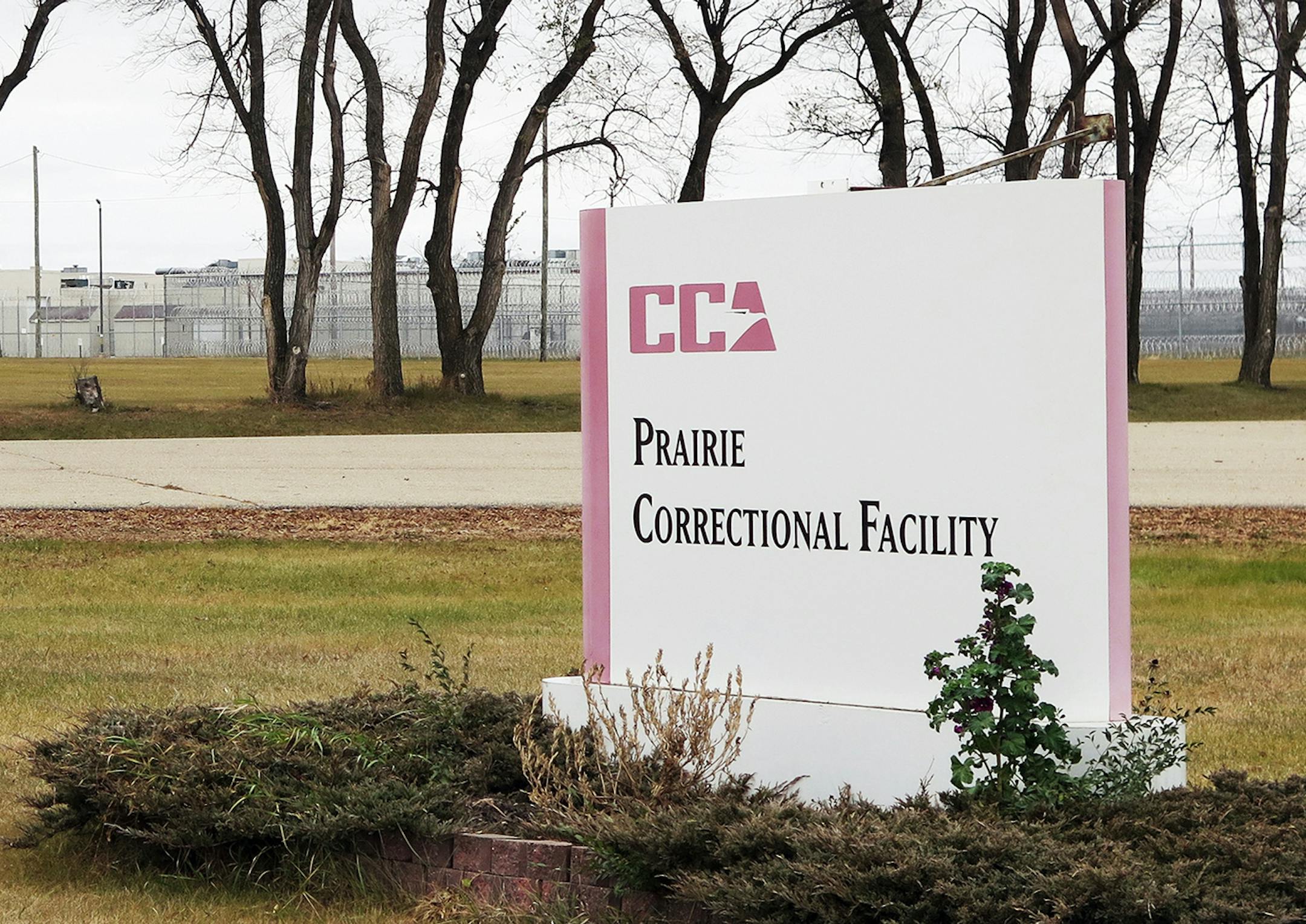 This photo taken Oct. 29, 2015, shows the entrance to the Prairie Correctional Facility, a private prison the closed in February 2010, in Appleton, Minn. State Republicans pushed legislation though a committee on Tuesday, March 26, 2016, to re-open the privately run prison in western Minnesota despite repeated interruptions from protesters who briefly halted debate as they pushed lawmakers to instead consider ways to decrease the state's prison population. (Mark Steil/Minnesota Public Radio via