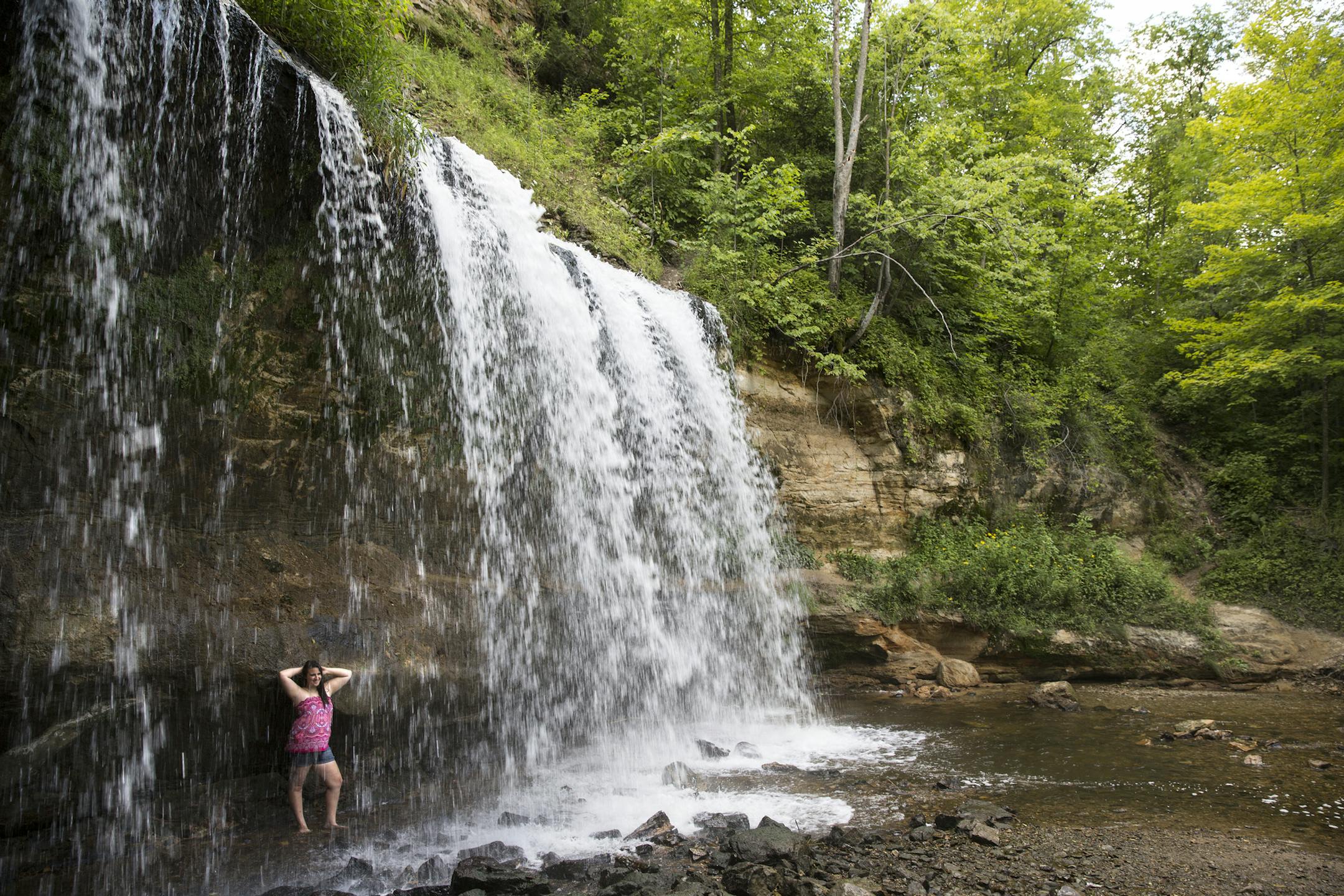 Stephanie Tolzman, 16, of Trego, Wis., has her senior photos taken at Cascade Falls in Osceola, Wis.