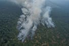 Fire consumes an area near Porto Velho, Brazil, Friday, Aug. 23, 2019. Brazilian state experts have reported a record of nearly 77,000 wildfires acros