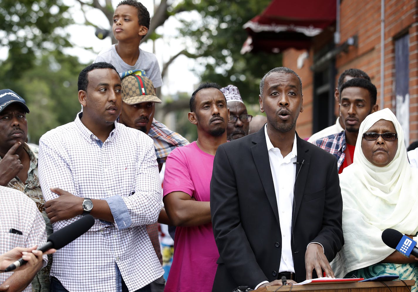 Minneapolis City Council Member Abdi Warsame held a press conference at the Darul Quba Cultural Center on Sunday. ] CARLOS GONZALEZ &#xef; cgonzalez@startribune.com - July 23, 2017, Minneapolis, MN, Minneapolis City Council Member Abdi Warsame talks about the Damond shooting, along with members of the East African community.