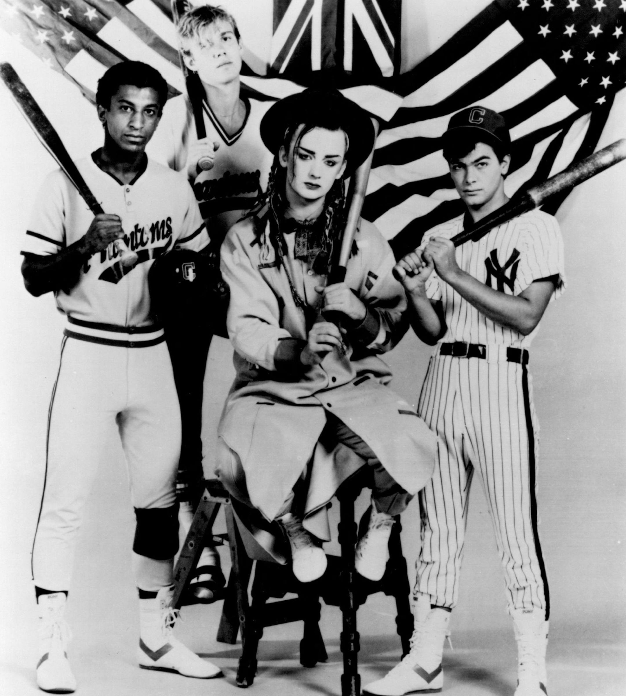 November 1984 Chart-Topping Hitters: Culture Club (from left), Mikey Craig, Roy Hay, Boy George and Jon Moss, shows its championship musical form in Culture Club In Concert, an exclusive HBO Rock presentation debuting Saturday, APRIL 28 (10:30-11:30 p.m. ET), on Home Box Office&#xac;&#xc6;. Taped at the Hammersmith Odeon in London, England, the special features the band, which recently won a Grammy as Best New Artist of the Year, performing such hits as "Karma Chameleon," "Church of the Poison M