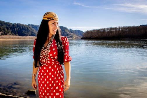 photo of author Amy Bowers Cordalis in front of the Klamath River
