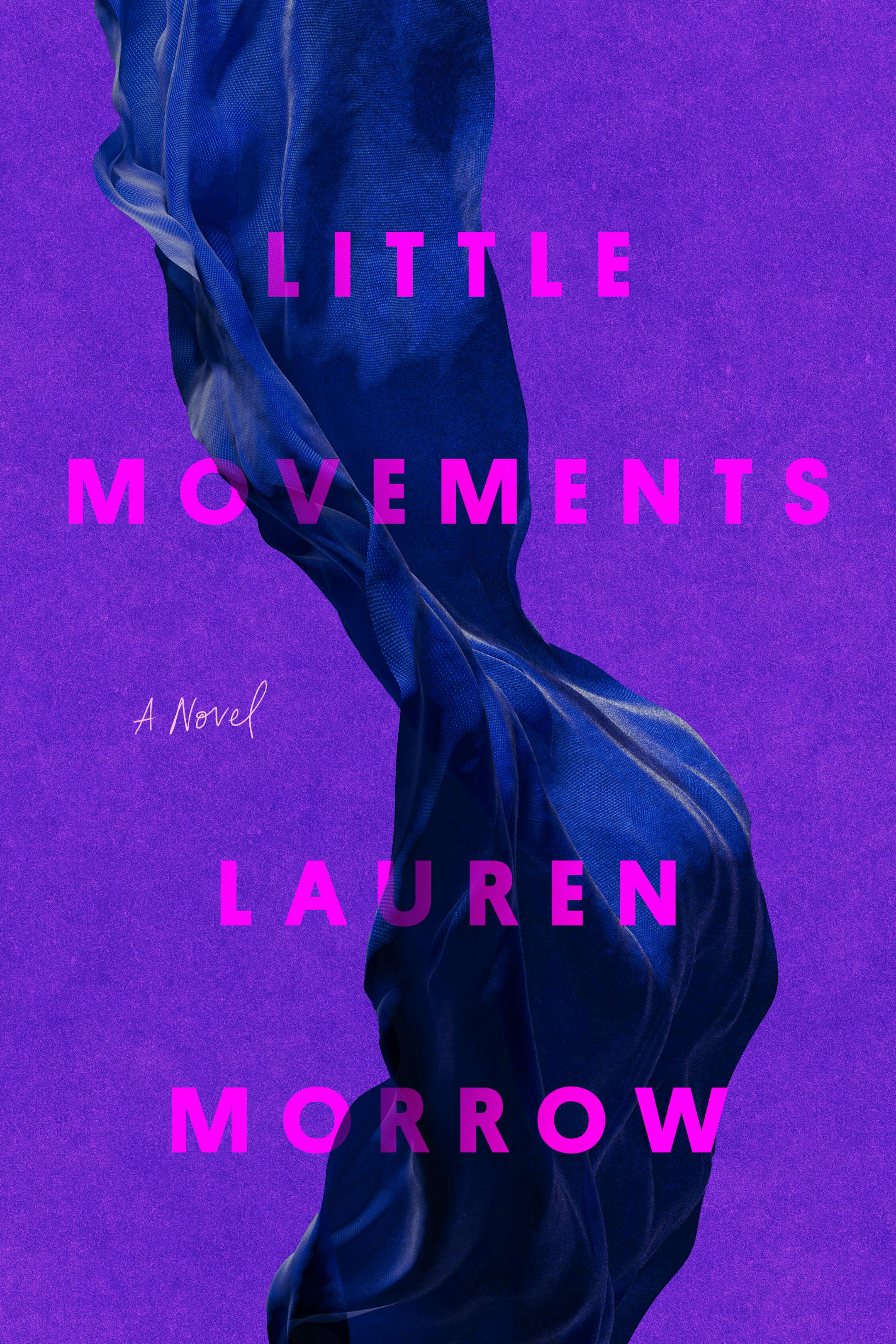 on a purple background, cover of Little Movements depicts a winding piece of blue cloth