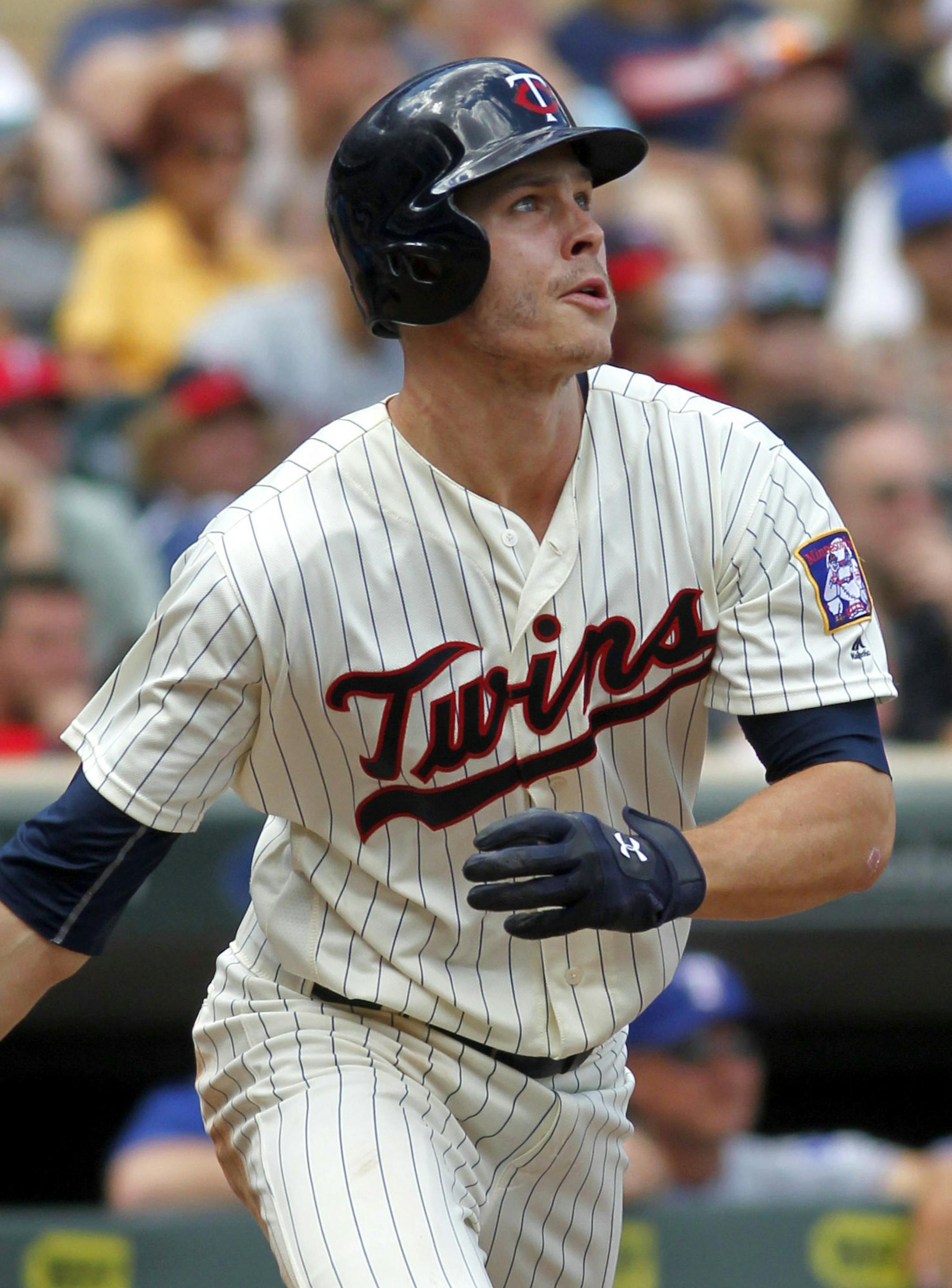 Minnesota Twins' Max Kepler watches his three-run home run during the fifth inning against the Texas Rangers in a baseball game Saturday, July 2, 2016, in Minneapolis. The Twins defeated the Rangers 17-5. (AP Photo/Andy Clayton-King)
