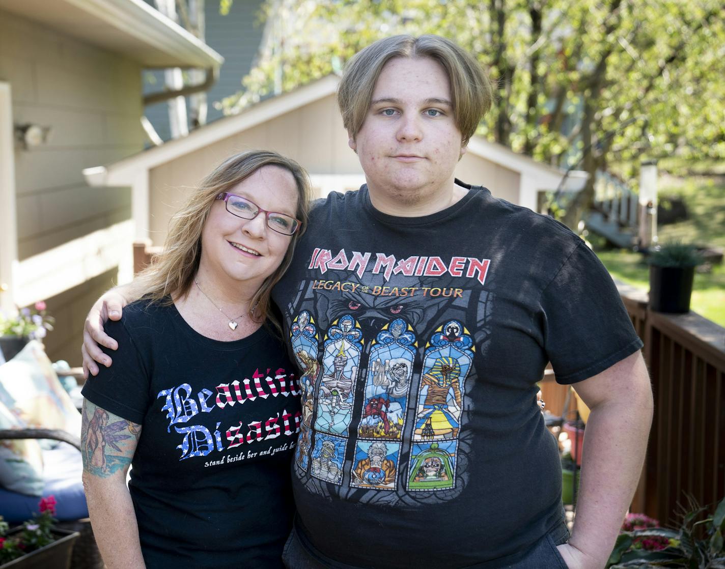 Annie Durst, left, a bartender at the Chaska VFW who is currently out of work, is still waiting for her stimulus check and is upset she won't get $500 for her son, Thadeus Grisbeck, a high school junior.